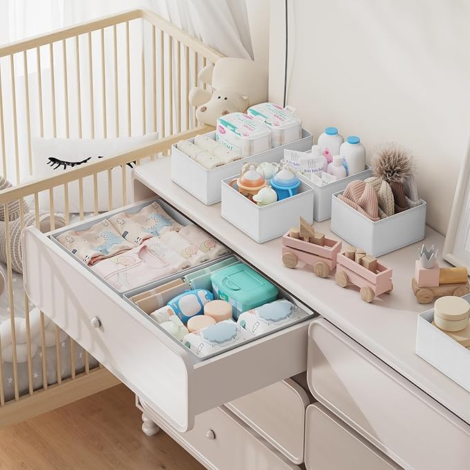 DIMJ Drawer Organizer Clothes Storage- 18 Pack Baby Dresser Organizer for Nursery, Foldable Closet Drawer Organizer Bins for Bedroom Organization, Fabric Storage Dividers for Socks, Underwears, Bras