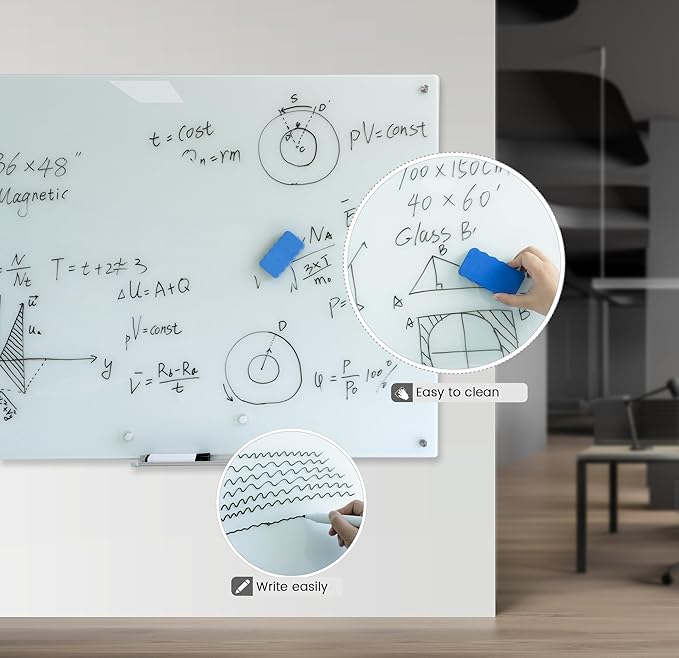 Magnetic Glass Dry Erase Board 36"x60" Glass Whiteboard 36"x60" Wall Mounted White Glassboard Frameless Writing GlassBoard for Office School Home Shop