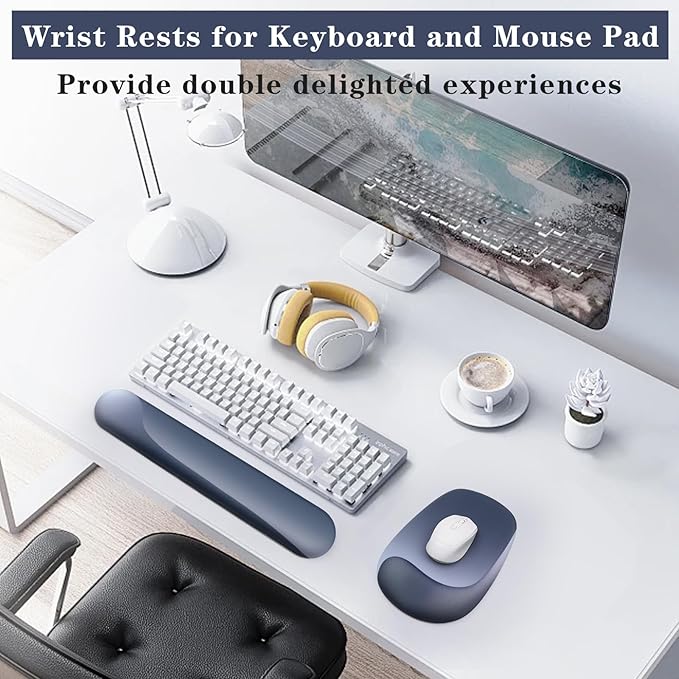 Wrist Rest for Keyboard and Mouse, Ergonomic Gel Computer Keyboard Wrist Rest with Memory Foam, Keyboard Wrist Support Pad for Long Hours of Work, Gaming, Studying-Relieve Wrist Pain