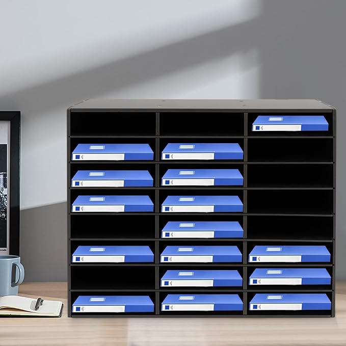 24 Slot Paper Organizer 24 Compartment Classroom Mailbox Adjustable Mail Sorter Desktop File Sorter, Paper Trays for Classroom, Office, Home (Black)