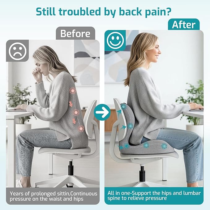 Seat Cushion,Office Chair Cushion with Lumbar Support Pillow,Ergonomic Design for Long Sitting,Sciatica,Back Pressure Relief,Back Support Cushions for Car,Truck,Office Chair