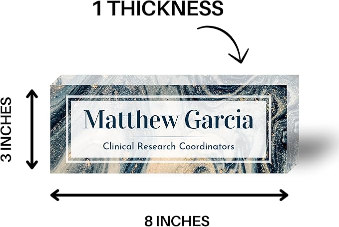 Customized Clear Acrylic Thick 8x3" Desk Name Plate Block with Personalized Logo - Professional Office Decor - Customized Acrylic Plate Gift for Teacher Co-workers, Christmas Gifts for Her, Thanksgiving Gifts (Turquoise Shine Marble)