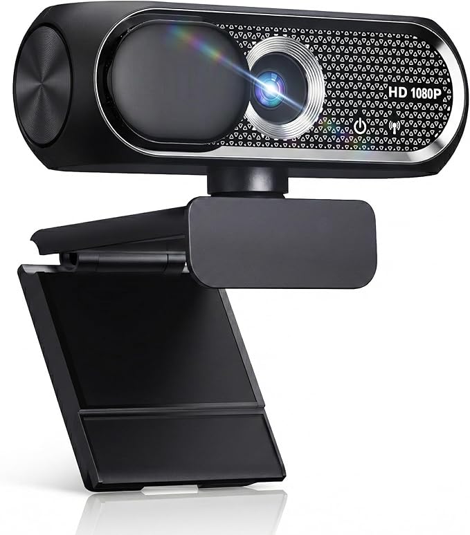 Shcngqio 1080P Webcam with Microphone, Noise Cancellation, Privacy Cover, Wide-Angle Lens, Auto Light Correction, Plug & Play USB Webcam for Laptop, Desktop, PC, Mac, Zoom, Skype, Streaming