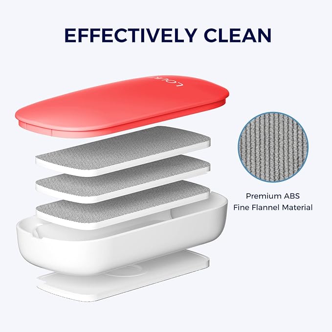 loukin Replaceable Dry Erase Eraser, Magnetic Whiteboard Eraser with 3 Replaceable Felt Pads, 4-in-1 Glass Whiteboard Erasers, 3.4 fl oz Cleaner Included (Red)