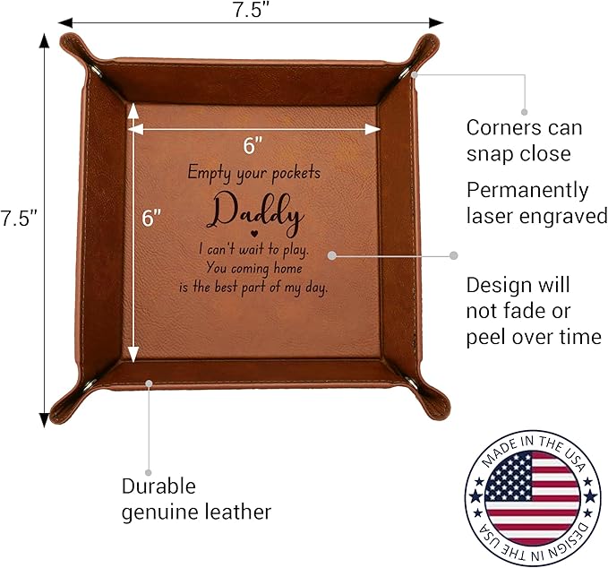 Best Dad Ever PU Leather Valet Tray, 5 Design Option, Personalized Key Bowl for Entryway Table, Catch All Tray for Organizer Wallet, Men Gift for Dad from Daughter Son for Father’s Day, Christmas