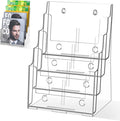 Acrylic Brochure Holder 8.5 x 11 inch, 4 Tier Magazine Stand Clear Literature Organizer Pamphlet Holder with Removable Divider for 4 x 9 inch Brochures for Wall Mount or Desktop