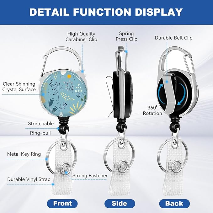 2 Pack Flower ID Badge Holder with Heavy Duty Retractable Reel Keychain for WomenStudents,Teachers, Nurses, Office Use 4