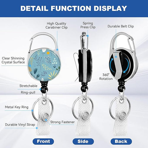 2 Pack Flower ID Badge Holder with Heavy Duty Retractable Reel Keychain for WomenStudents,Teachers, Nurses, Office Use 4