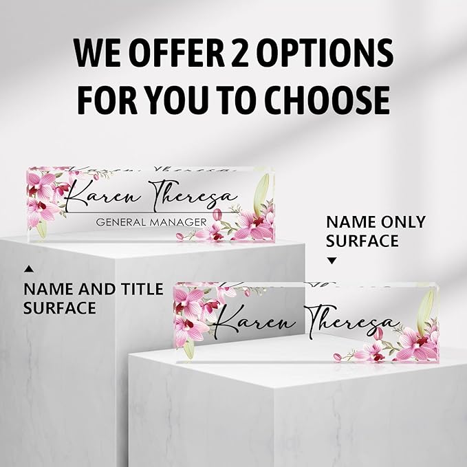 Custom Office Name Plate, Personalized Gifts for Women & Employees, Office Desk Accessory (Pink Orchid)