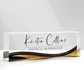 Custom Name Plate for Desk, Personalized Desk Name Plate on Clear Acrylic Glass, Appreciation Gifts for Teacher Employee Boss Coworkers Nurse, Office Desk Accessories for Women Men (Sable)