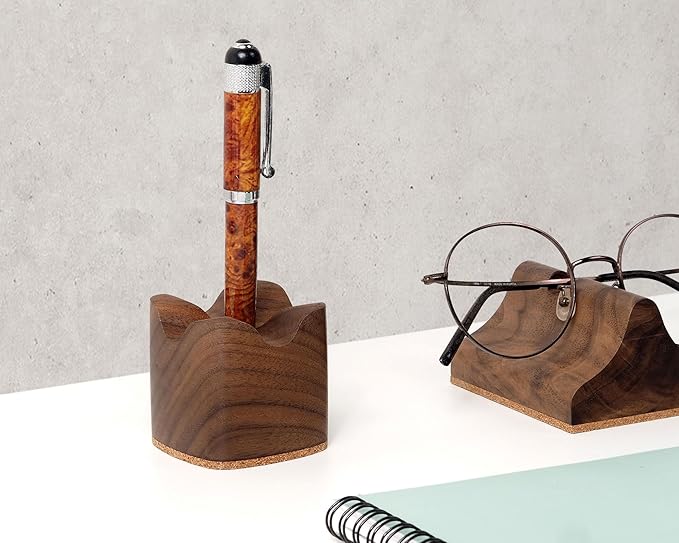 Wood Pen Holder– Handmade Walnut Desk Organizer, Minimalist Pen Holder for Office, Home, Gift (MODEL-1-WALNUT)