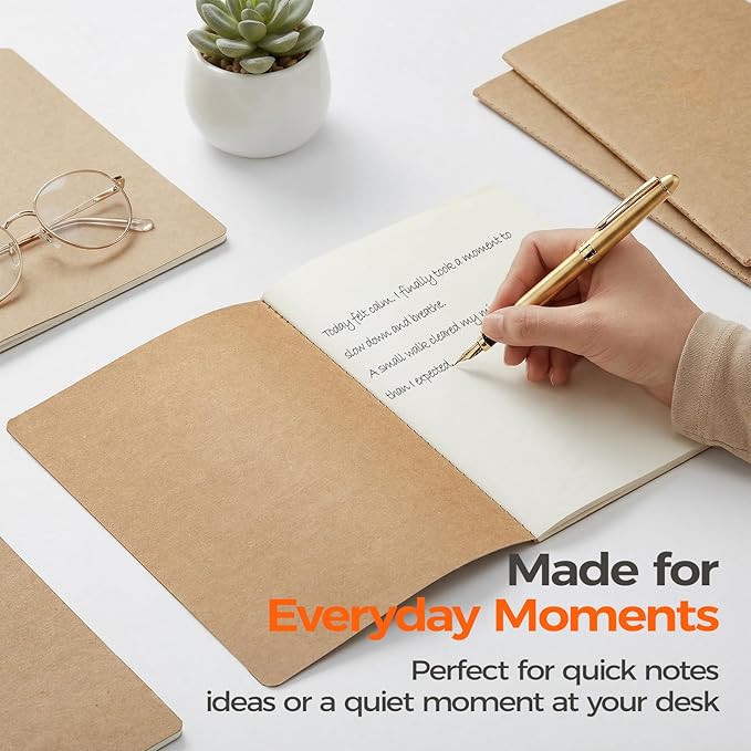 Foliom 100 Pack Kraft Notebooks Bulk A5, 60 Pages Blank Journals, 8.3x5.5 Inches, Natural Kraft Cover Composition Notebooks for School Office Students Artists