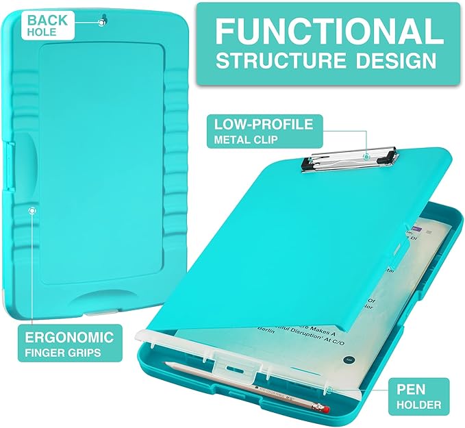 Sooez Clipboard with Storage, High Capacity Nursing Clip Board 8.5 x 11 with Pen Holder & Low Profile Clip, Plastic Clipboards Case Box, Teacher Must Haves School Office Supplies,Letter Size/ A4