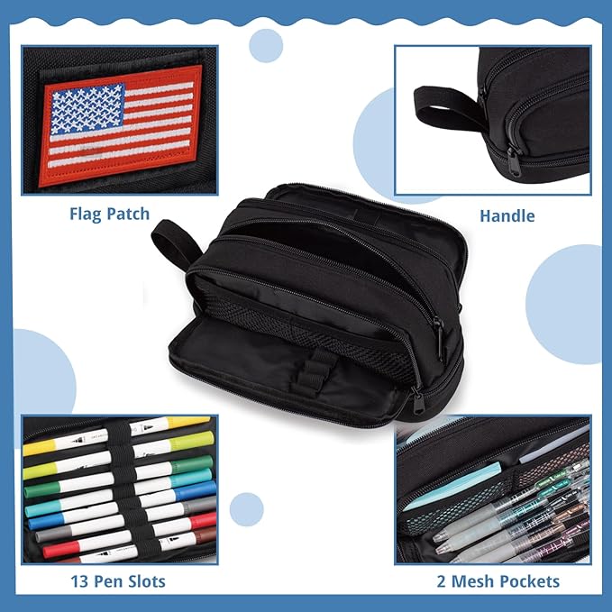 ATRIPACK Tactical 4 Compartments Pencil Case for Boys,Big Canvas Pen Pouch Bag, Large Capacity Pen Box, Tool Bag for Middle School College Office Organizer for Kids Men Women Adult Teens