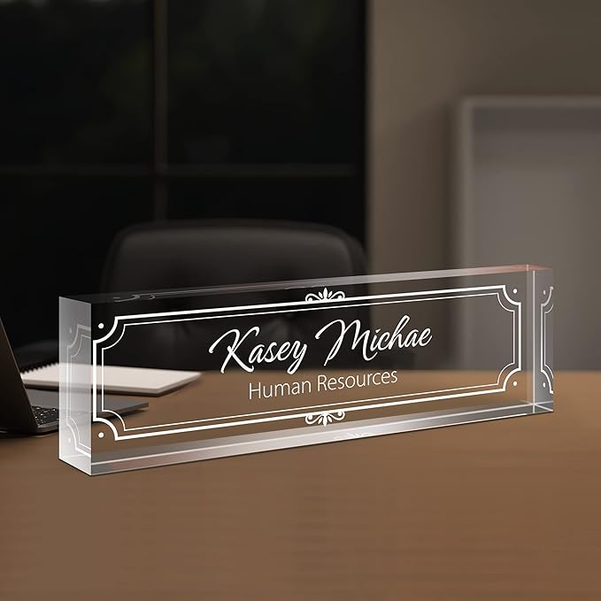 SalaGraphics Custom Engraved Acrylic Name Plates for Desks, Office Desk Plate Personalized, Decor Nameplate, Nurse Manager Employee Teacher Appreciation Gifts, Accessories (Flowers G)
