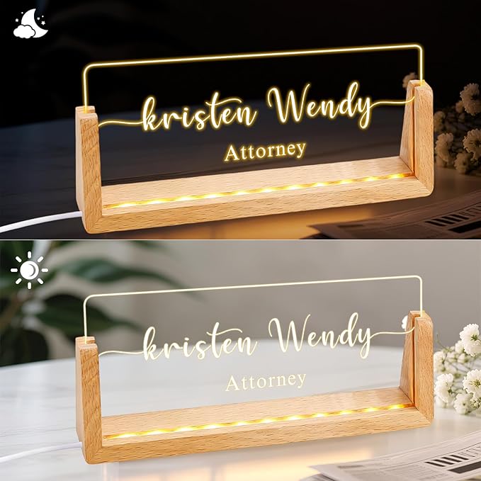 Ships Next Day, Custom Name Plate for Desk - Business Light Up Acrylic Desk Name Plate Personalized Elegant Office Gift for Boss Coworker Teacher Employee Appreciation Gift, Office Decor for Women Men