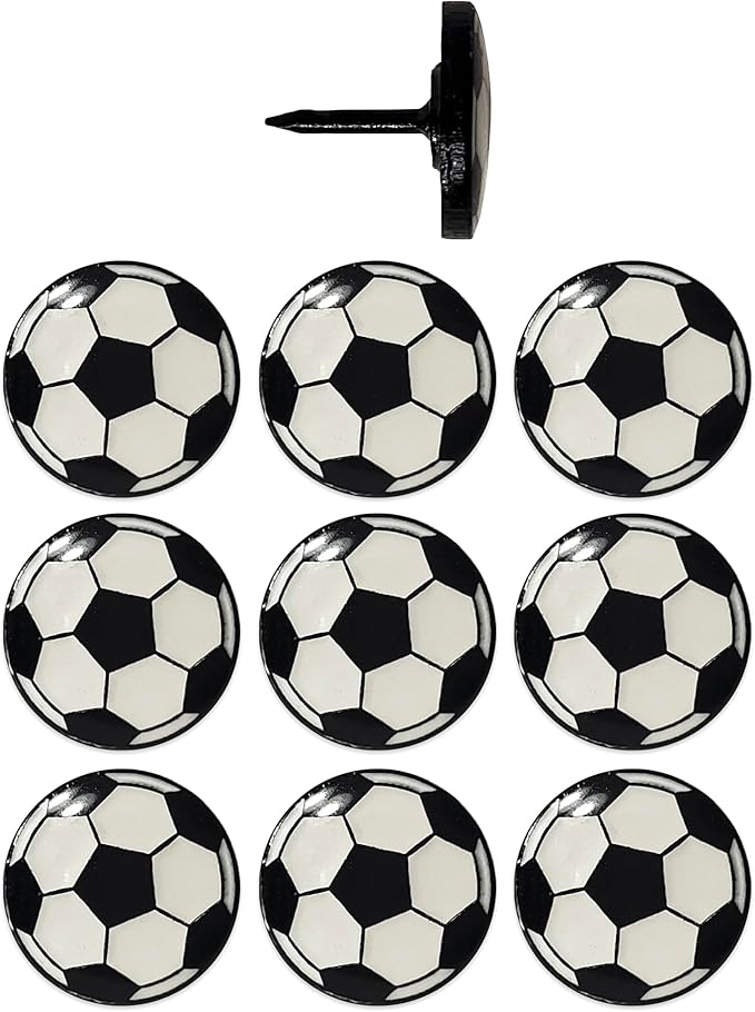 Soccer Ball Push Pins, for Cork Board, Maps, or Lapel Pin Use, Designed in The USA, Soccer Ball Pins, Set of 10