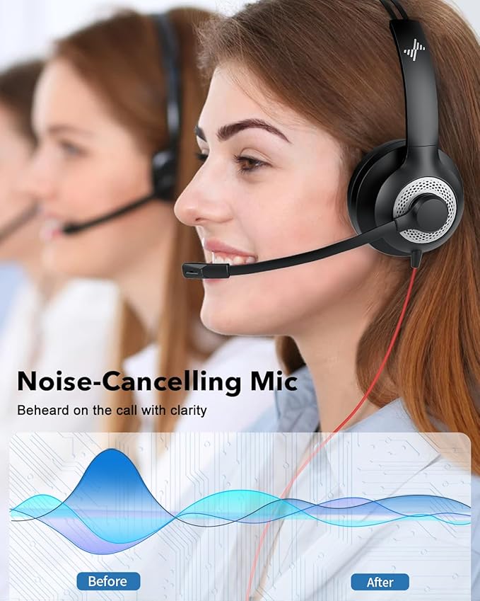 JIAMQISHI USB Headset with Mic for PC, On-Ear Computer Laptop Headphones with Noise Cancelling Microphone in-line Control for Home Office Online Class (USB+3.5mm Single Ear Headset, Black)