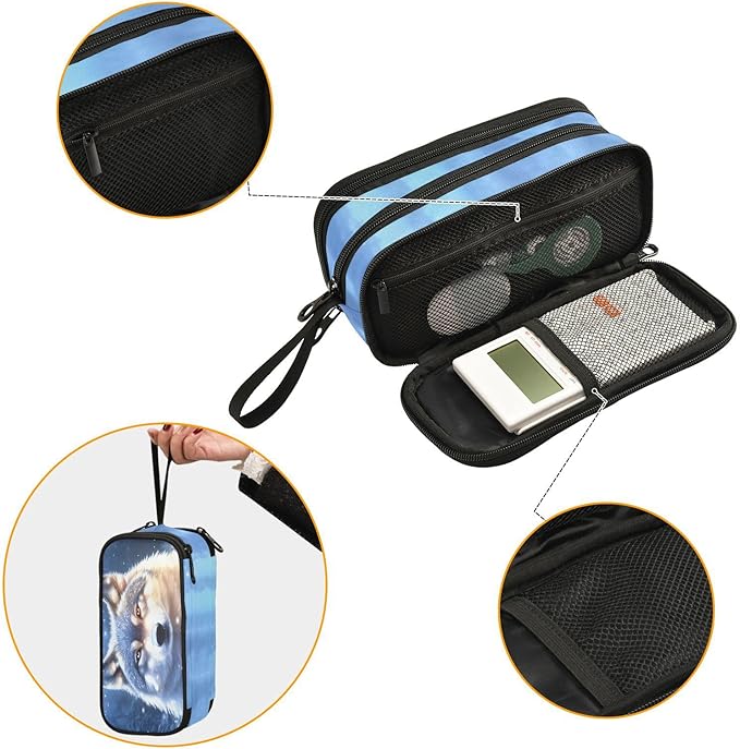 Wolf Snowy Pencil Case Box Boys Girls Large Pencil Pouch Zipper Compartments Big Capacity Stationery Pen Bag Organizer for Kids Teens Adults School