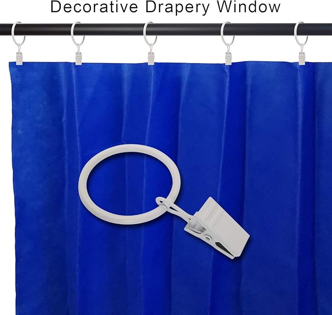 AMZSEVEN 90 Pack Curtain Rings with Clips, Drapery Clips with Rings, Drapes Rings 1.26 in Interior Diameter, Fits up to 1 Inch Curtain Rod, White