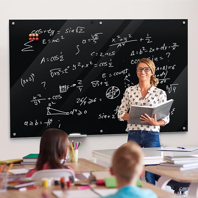 MaxGear Glass Whiteboard Wall Mounted, Frameless Magnetic Dry Erase Board, Tempered Glass, Steel-Backed, Non-Porous Smooth Surface, Floating Design, Accessories Included, for Office Home Classroom
