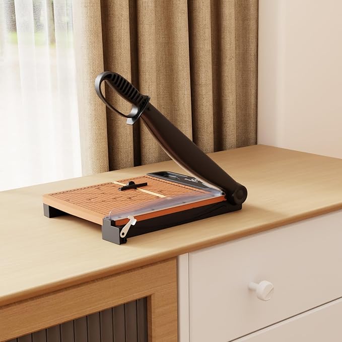 12 Inch Heavy Duty Paper Cutter, Wood Guillotine Paper Cutter & Paper Trimmer, 30 Sheets Capacity Paper Cutting Board for Classroom, Crafting, Cardstock Black