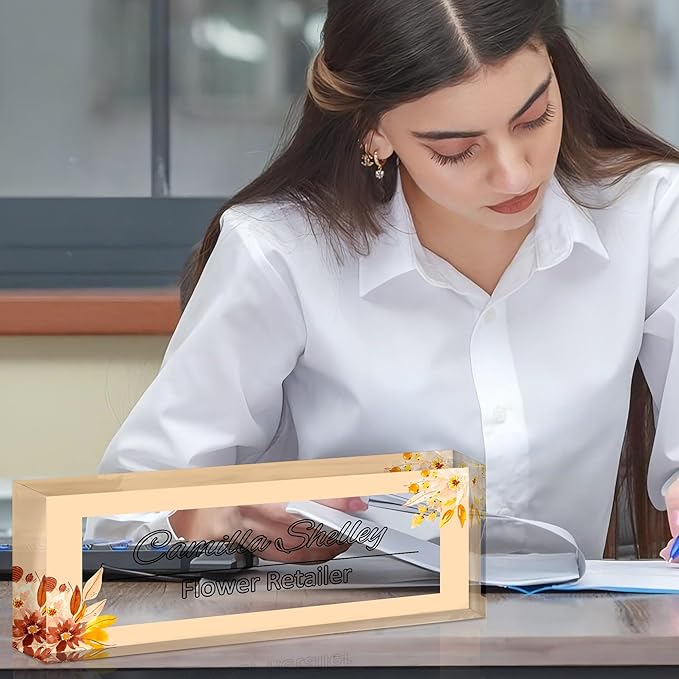 Personalized Name Plate for Desk, Custom Acrylic Desk Name Sign, Office Appreciation Gifts for Women Men Coworkers Boss Teacher Employee (Yellow-Floral)