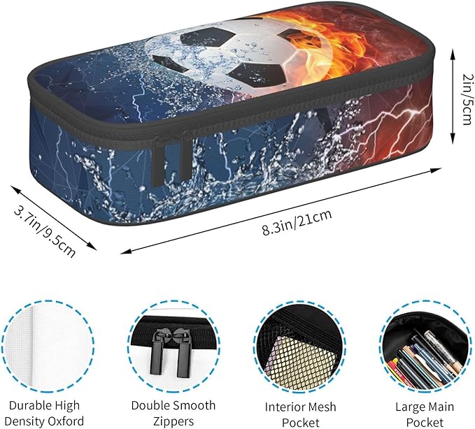 Soccer Pencil Case for Boys Teens Men, Sports Pencil Box with Soccer Balls Pattern, Large Capacity Durable Pencil Pouch Storage Pen Bag Organizer Stationery for Adults Work Office
