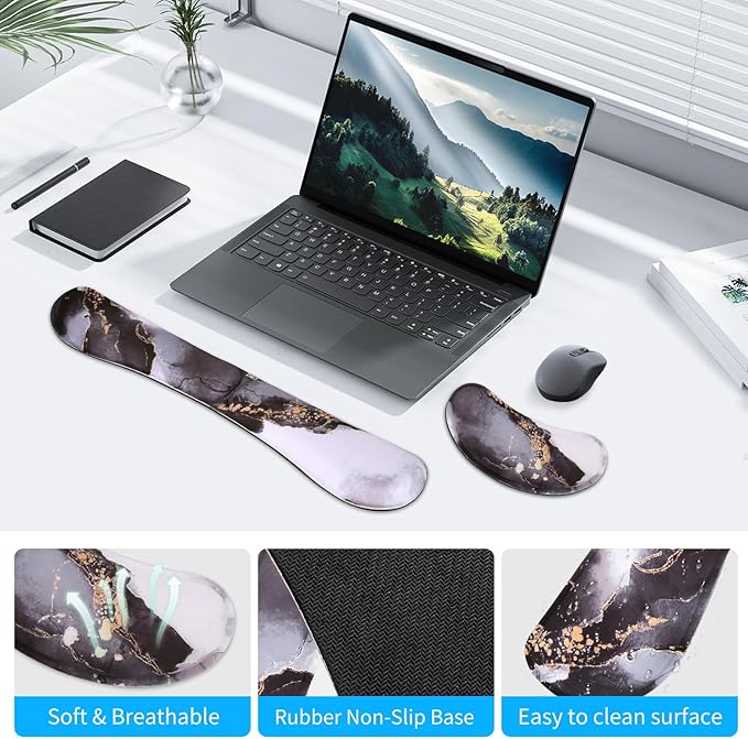 ZIBLY Wrist Rest Keyboard and Mouse Set - Non-Slip Ergonomic Wrist Cushion Support Pad - Easy Typing, Pain Relief – Premium Silky Gel Memory Foam for Work from Home Gaming Computer Laptop