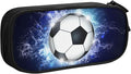 Boys Soccer Pencil Box Black Blue Pencil Case for Kids Teens, Big Capacity Canvas Storage Pouch Marker Pen Bag Stationery Organization Bag, Portable Sports Travel Storage Box Desk Office Organizer
