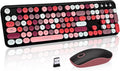 FOPETT Wireless Keyboard and Mouse Combo, 105 Keys Full-Sized 2.4 GHz Round Keycap Colorful Keyboards, USB Receiver Plug and Play, for Windows, Mac, PC, Laptop, Desktop (Blackcolorful)