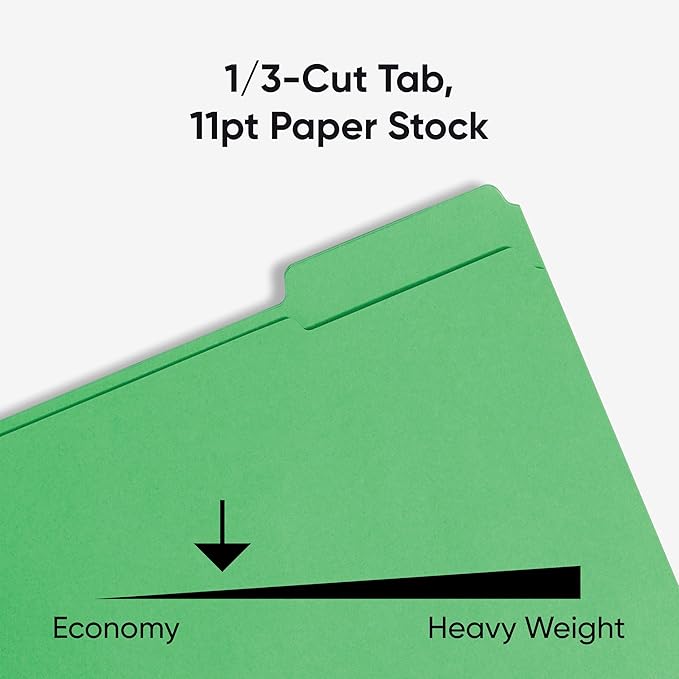 Smead Fastener File Folders, Reinforced 1/3-Cut Tabs, 2 Fasteners, Letter Size, Green, 50 per Box (12140)