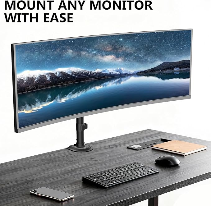 WALI Heavy Duty Single Monitor Arm Desk Mount for 13-49 Inch Screens, Ultrawide Monitor Stand with Full Motion Tilt, Swivel, Rotation, Holds up to 44 lbs, C-Clamp Mount for VESA 75/100mm,(M001S)
