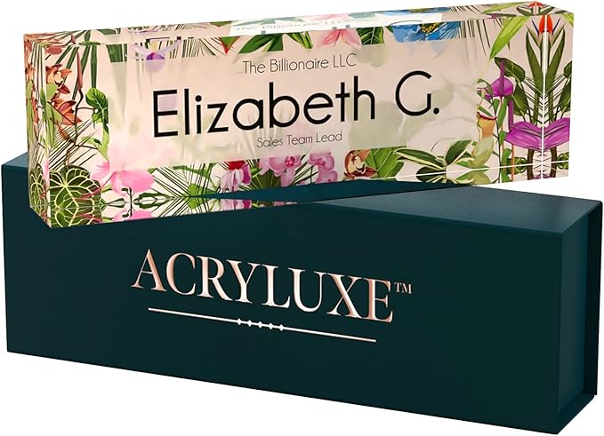 Desk Name Plate Personalized, Custom Name Plates, 2½/x8 Inches, Thick Crystal-Clear Acrylic, Gift Box, Office Desk Decor. USA Made by ACRYLUXE (Urbana)