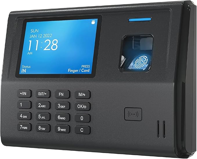 ANVIZ Time Clocks for Small Business Employees CX3 - No Monthly Fee No Software Required - Fingerprint Biometric Clock in and Out Machine - Right Out of The Box, Finger + RFID + Pin Punching