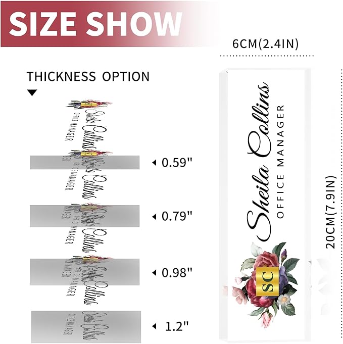 Custom Acrylic Name Plate for Desk, Employee Appreciation Gifts, Office Decor, Personalized, Funny Gifts for Coworkers, Boss, Teacher (Flower A)