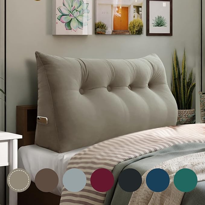 Wedge Headboard Pillow Dorm Room Reading Pillow Back Support for Sitting Up in Bed Bolster Lumbar Cushion Body Positioning Bedrest Velvet 54in Light Tan Full