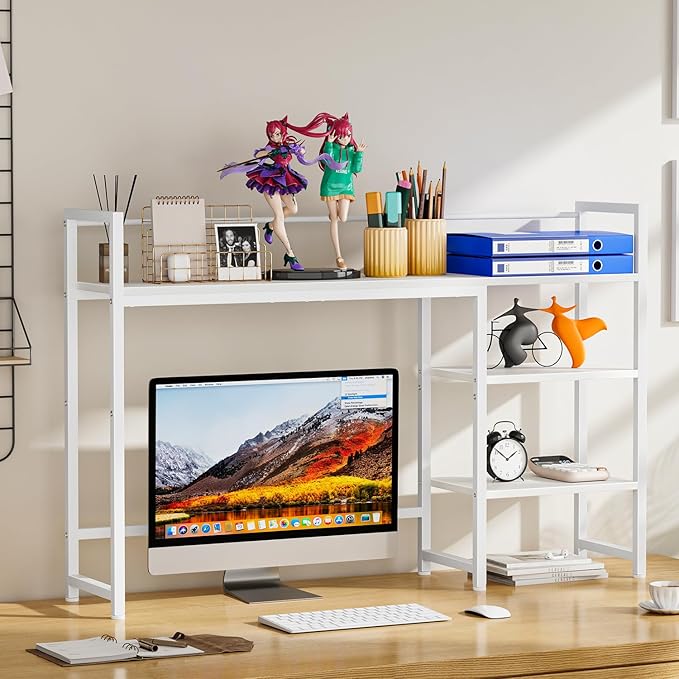 Snughome Desk Shelf, 44.9" Large Desktop Organizer Shelf, Desk Hutch for Monitor, 4 Tier Display Rack, Wooden Desktop Bookshelf Storage Rack for Home Office Dorm