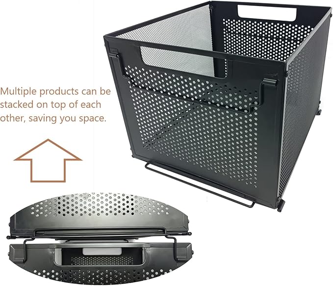 SETTFRFE Letter Size Hanging File Folder Organizer,Metal Filing Crate,File Basket for Hanging File,Black (Perforated metal plate)