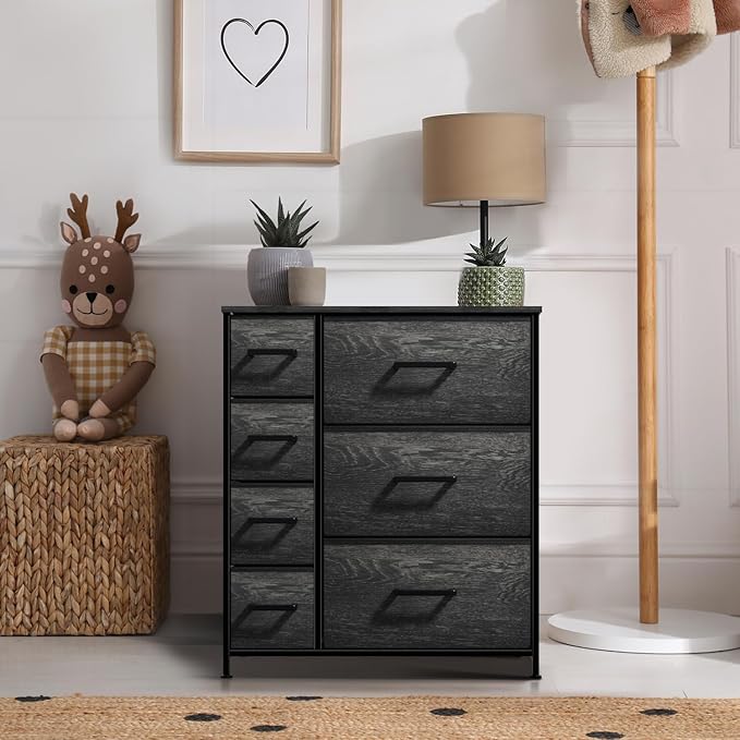 Sorbus Dresser with 7 Faux Wood Drawers - Storage Unit Organizer Chest for Clothes - Bedroom, Hallway, Living Room, Closet, & Dorm Furniture - Steel Frame, Wood Top, & Easy Pull Fabric Bins