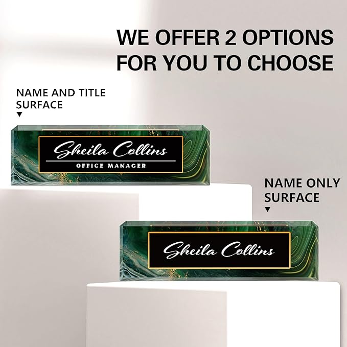 Custom Acrylic Name Plate for Desk, Employee Appreciation Gifts, Office Decor, Personalized, Funny Office Gifts for Coworkers Boss Teacher (Green/Gold)