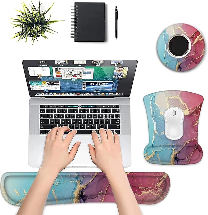 LATEEFAH Mouse Pad with Wrist Rest, 3-in-1 Gaming Mouse Pad, Keyboard Wrist Rest, Ergonomic Memory Foam Mousepad with Wrist Support for Computer Keyboard