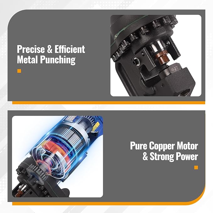 1200W Electric Hydraulic Hole Puncher,1HP Steel Punching Machine Φ1/4"-4/5",Hole Digger Hydraulic Punch with Carbon Brush 5 Dies for Steel Iron Aluminum Plate,Copper,Angle Steel,110V