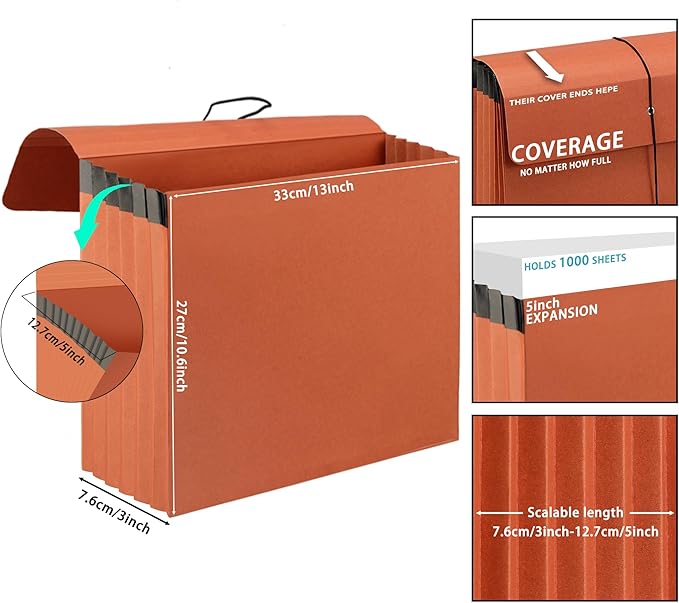 4 Packs Expanding File Wallet with Elastic Cord Closure,Letter Size Accordion File Organize,Heavy Duty Document Organizer,5 Inch Expansion