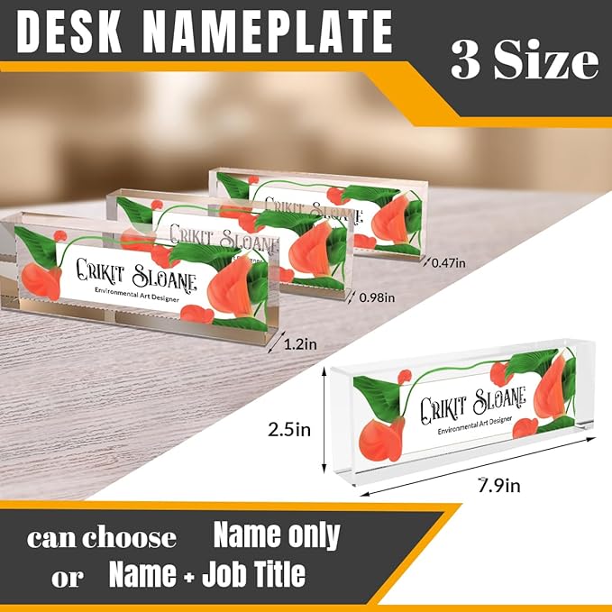 Personalized Name Plate for Desk, Custom Office Decor, Work Gift, Coworker Gift, Desk Nameplate, Desk Sign, Office Gift, Promotion Gift (Orange Calla Lily)