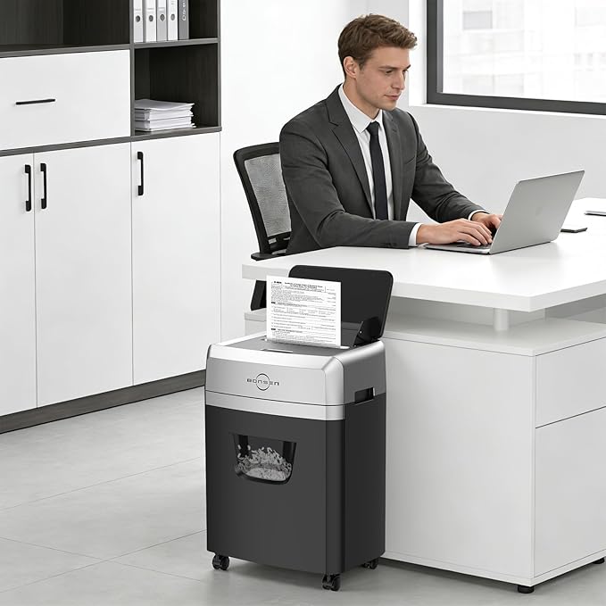 BONSEN 150-Sheet Autofeed Paper Shredder Heavy Duty, 60 Mins Micro-Cut Shredder for Office, 6 Gal Large Capacity Bin P-4 High Security Commercial Document Shredders for Home Office (S3114 New Version)