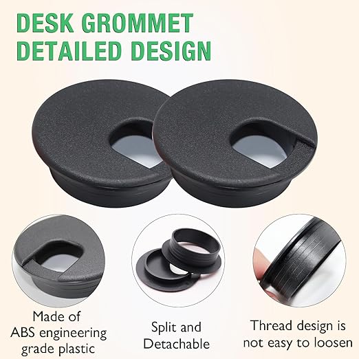 10 Pcs Desk Grommet 2" / 50 mm, Desk Cord Hole Cover, Cable Grommet ABS Plastic, Desk Hole Grommet for Home & Office Pc, Detachable Cable Cord Organizer-Black