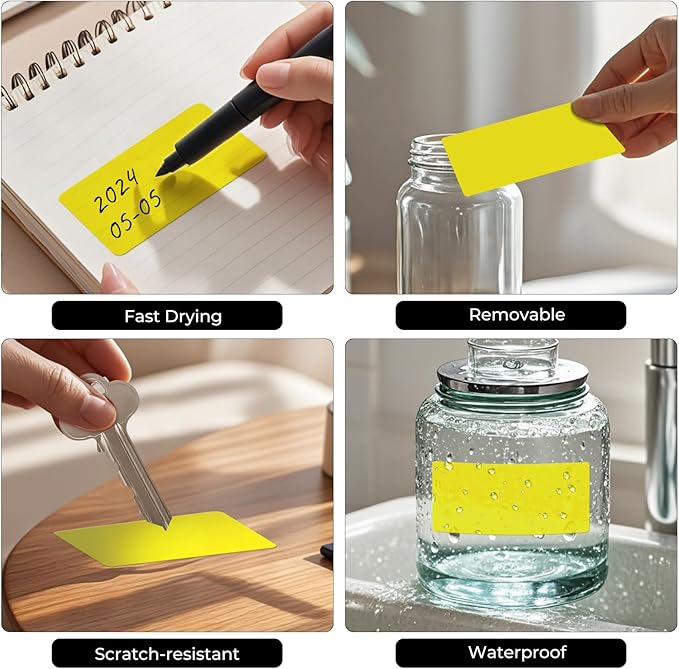 FINDAT Colored Labels Stickers 4×2 Inch Rectangle Vinyl Yellow Sticker Removable Assorted Color Coding Name Tag for File Folder Classroom Office Inventory Marking 160 PCS