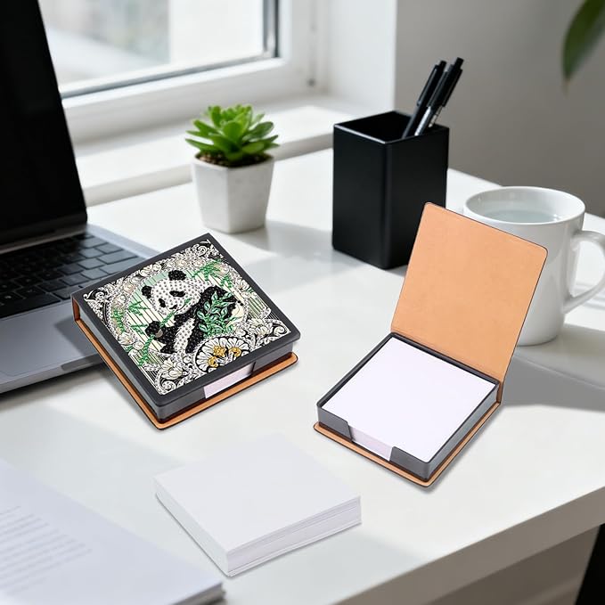Panda Diamond Painting Kit Note Box,Memo Paper Storage Box Diamond Art,Sticky Note Holder Diamond Art,Diamond Painting Memo Pad For Office Desk. (Panda)