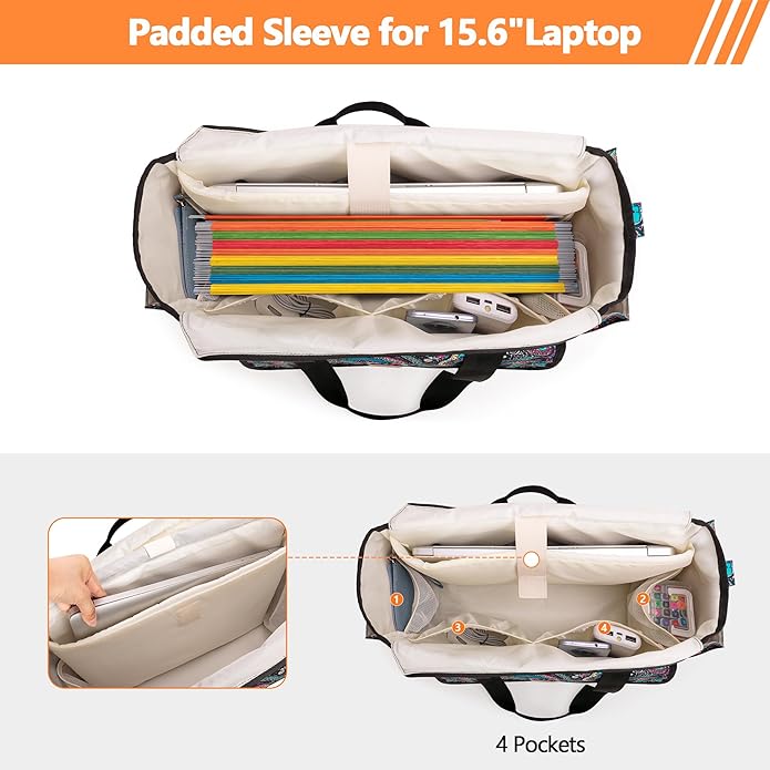 LoDrid Large File Folder Bag with Padded Sleeve for 15.6'' Laptop, File Organizer with Reinforced Straps for Work